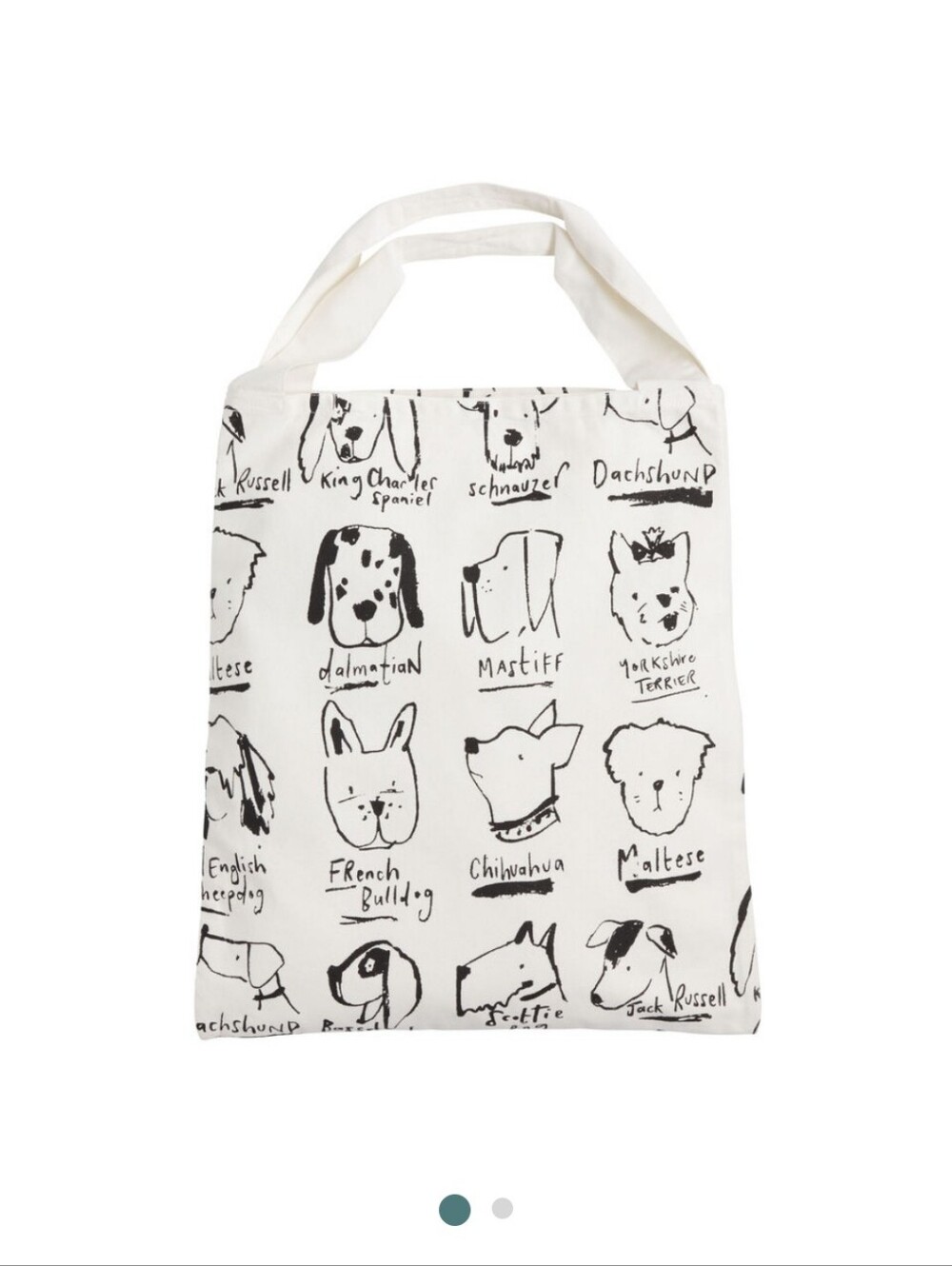 NWT Black And White Illustrated Dogs Canvas Tote Bag